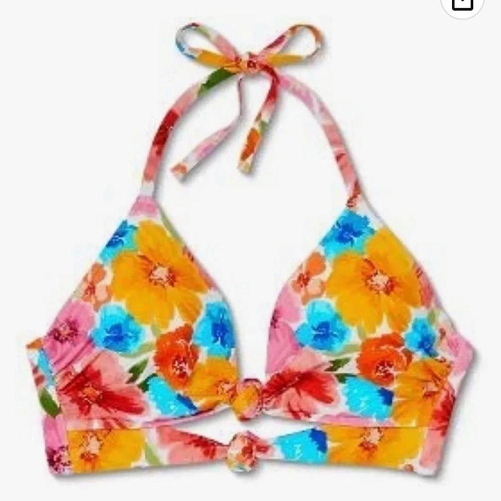 Shade & Shore Women's Lightly Lined Longline Double Knot-Front Bikini Top Floral